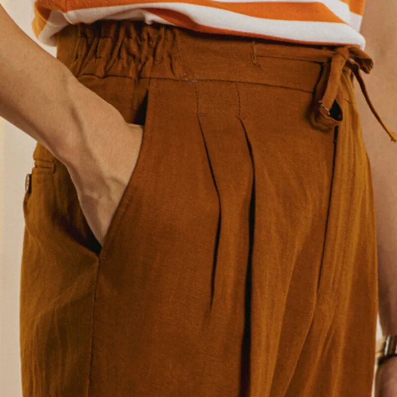 Calça de linho cintura elástica com barra italiana Dom Vinci DV059